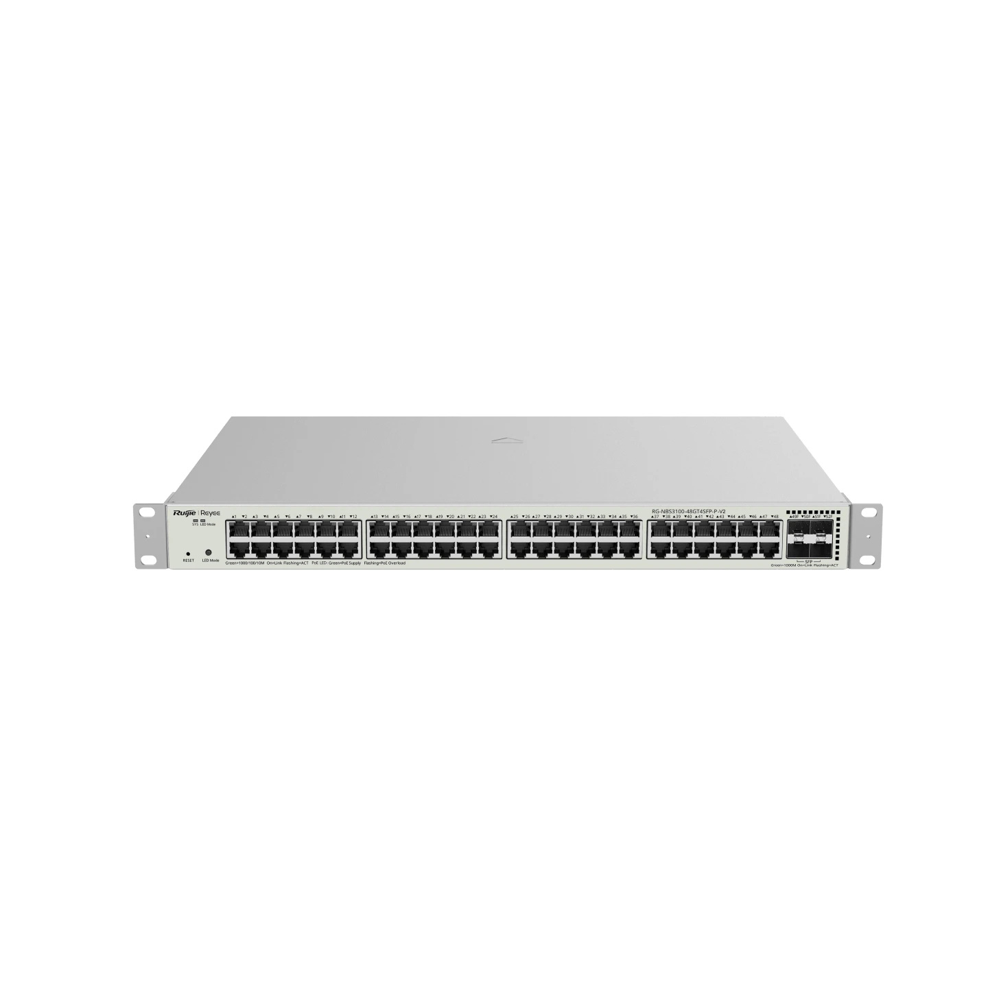 Ruijie Reyee RG-NBS3100-48GT4SFP-P-V2 48-Port Gigabit Layer 2 Cloud Managed PoE Switch | 4 x 1G Uplinks | 370W PoE | Metal Case | 19" Rack-mount