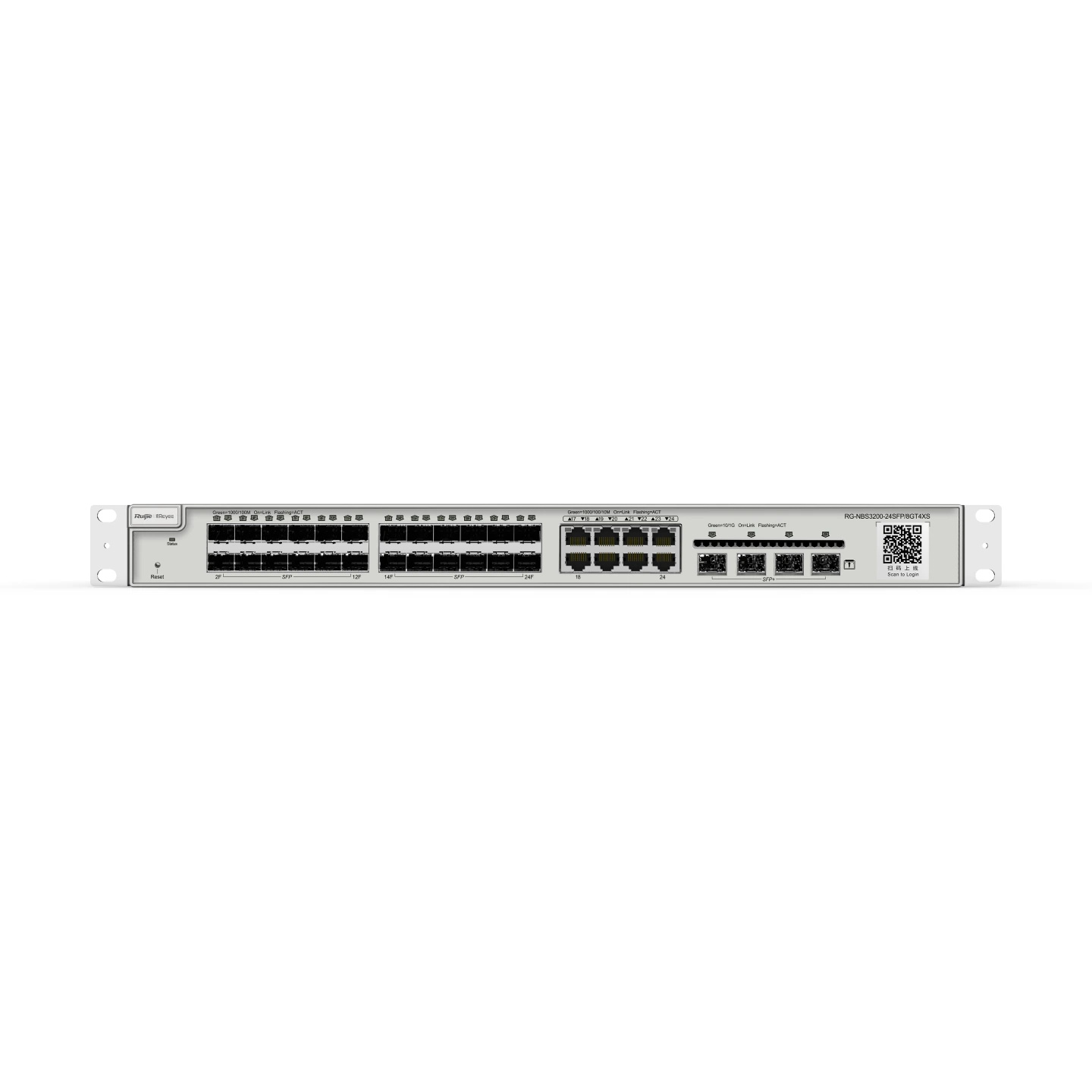 Ruijie Reyee RG-NBS3200-24SFP/8GT4XS 24-Port Gigabit SFP with 8 combo RJ45 ports Layer 2 Managed Switch | 4 x 10G | 24 SFP Uplink | Metal Case | 19" Rack-mount