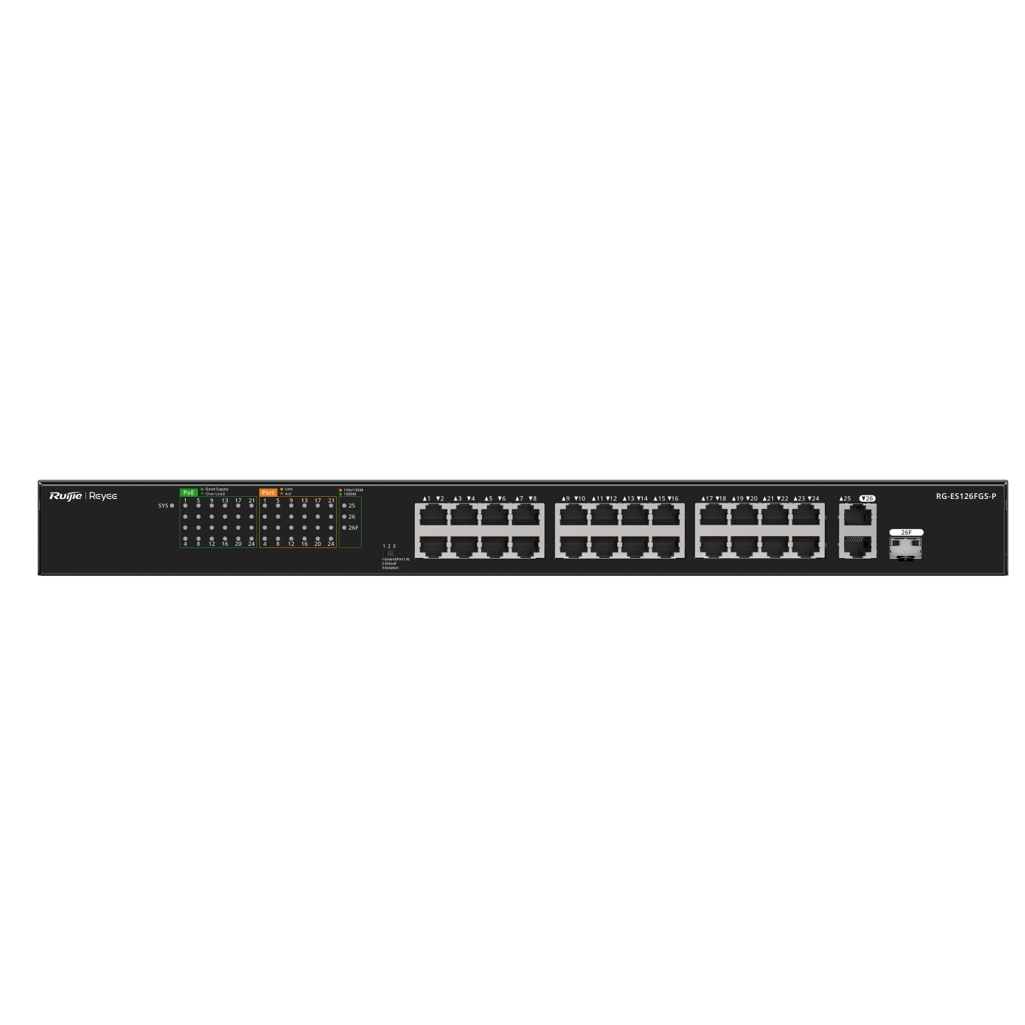 Ruijie Reyee RG-ES126FGS-P 26-Port Fast Ethernet PoE Switch with 2 Gigabit Uplinks | 370W PoE | Reyee Cloud Monitoring | Metal Case