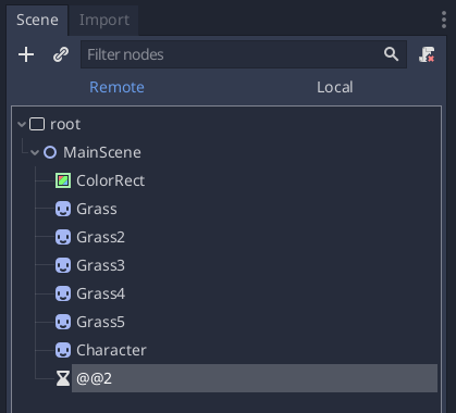 Godot's Remote tab while running a game