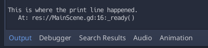 Debug information showing in Godot's console