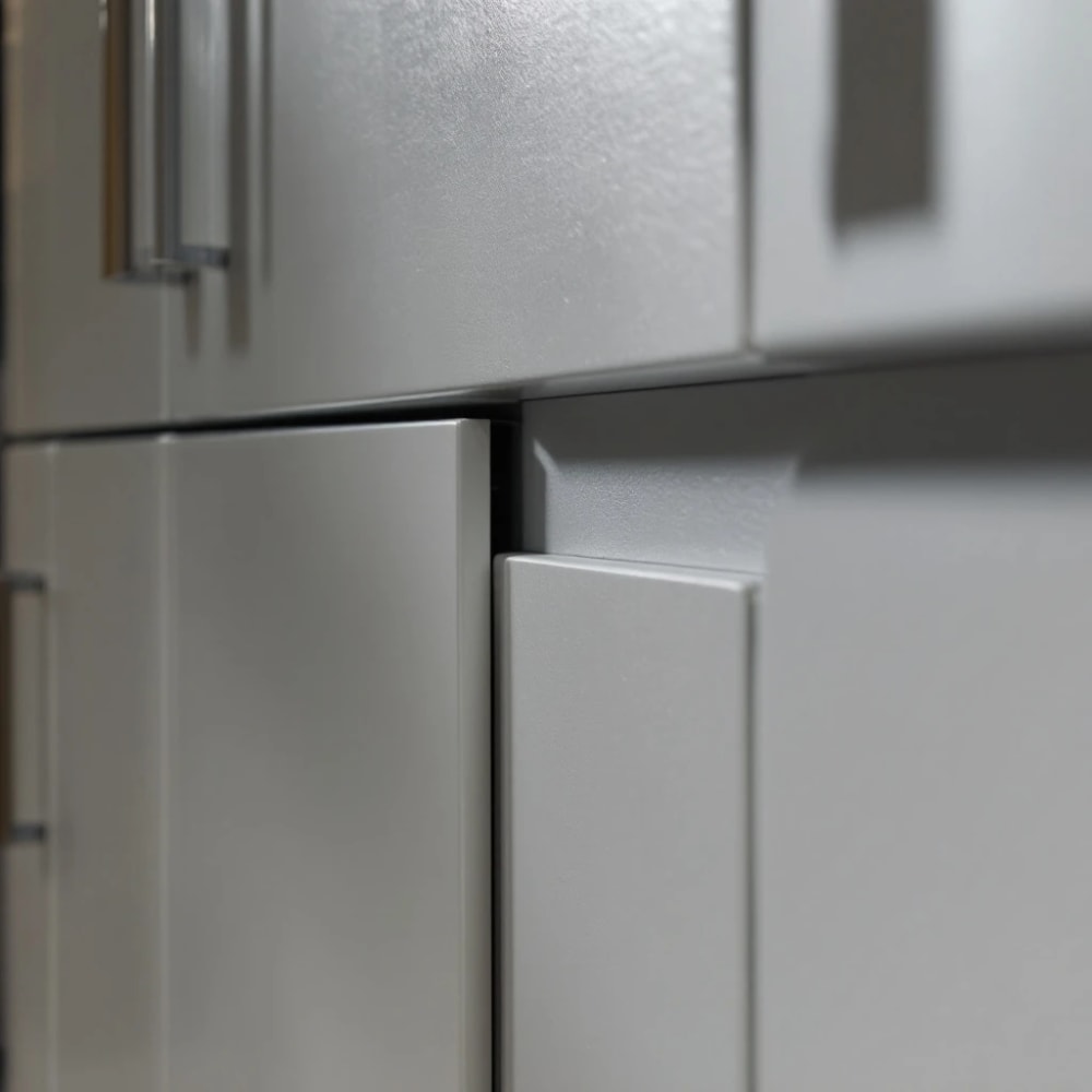 Example of a kitchen snag — a misaligned cabinet door or chipped worktop edge