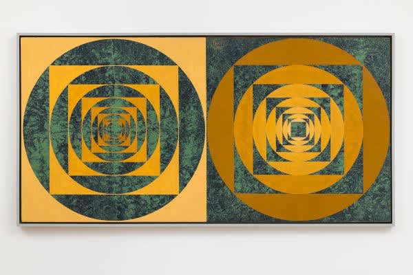 Advancing Receding in Yellow Ochre on Olive Green, 1964 by Anwar Jalal Shemza