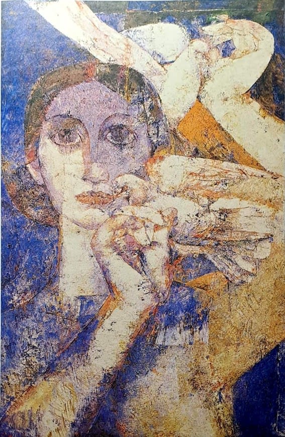 Girl with Two Pigeons., 1985 by Jamil Naqsh
