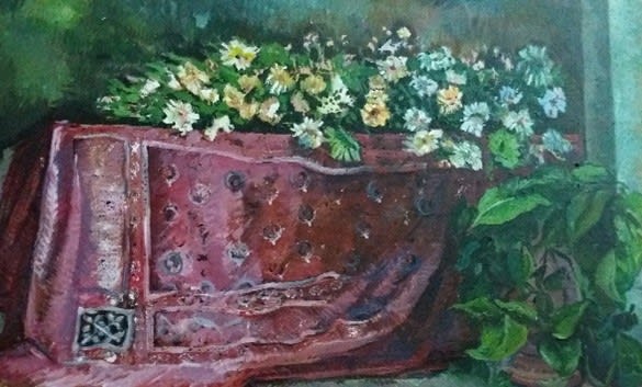 Still life with traditional Ajrak, 2021 by Rifaat Saif Dar