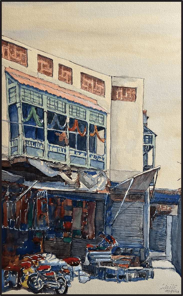 Wooden Balcony: Walled City of Lahore, 2023 by Saqib Akhtar