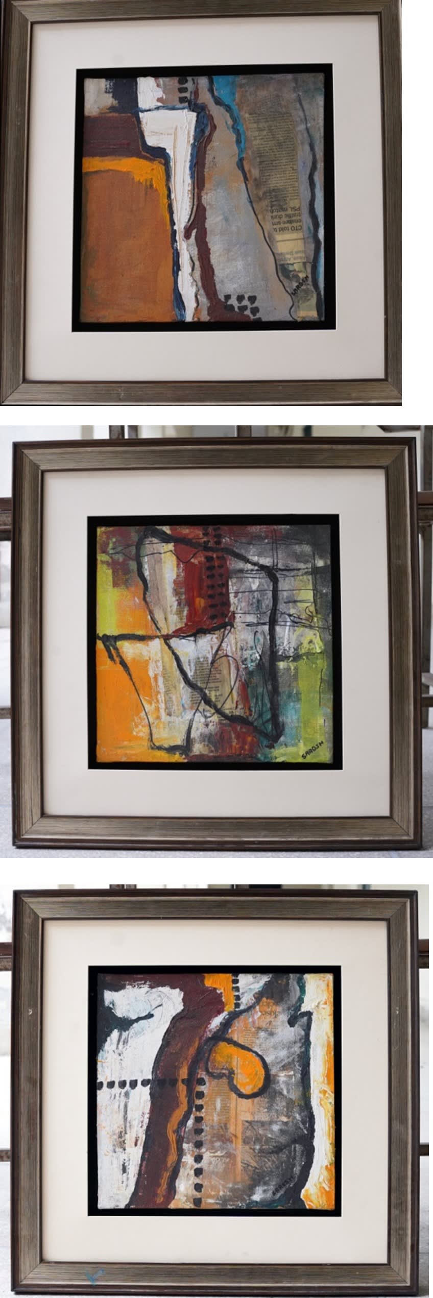 The Illusion 1, 2, 3 series of three paintings, 2020 by Sarosh Tariq