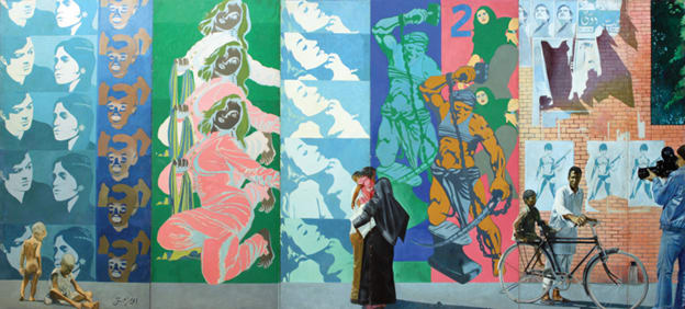 Nafdec Mural, 4 Panels, 1977 by Ijaz ul Hassan