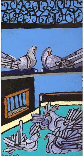 Pigeon Painting by Anwar Maqsood
