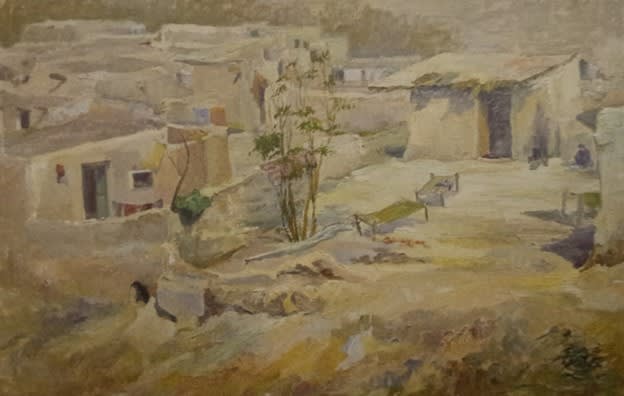 Village Scene with Two Cots