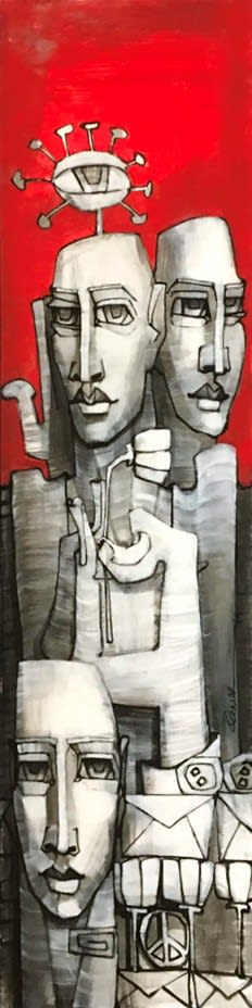 Red Background Figurative Faces