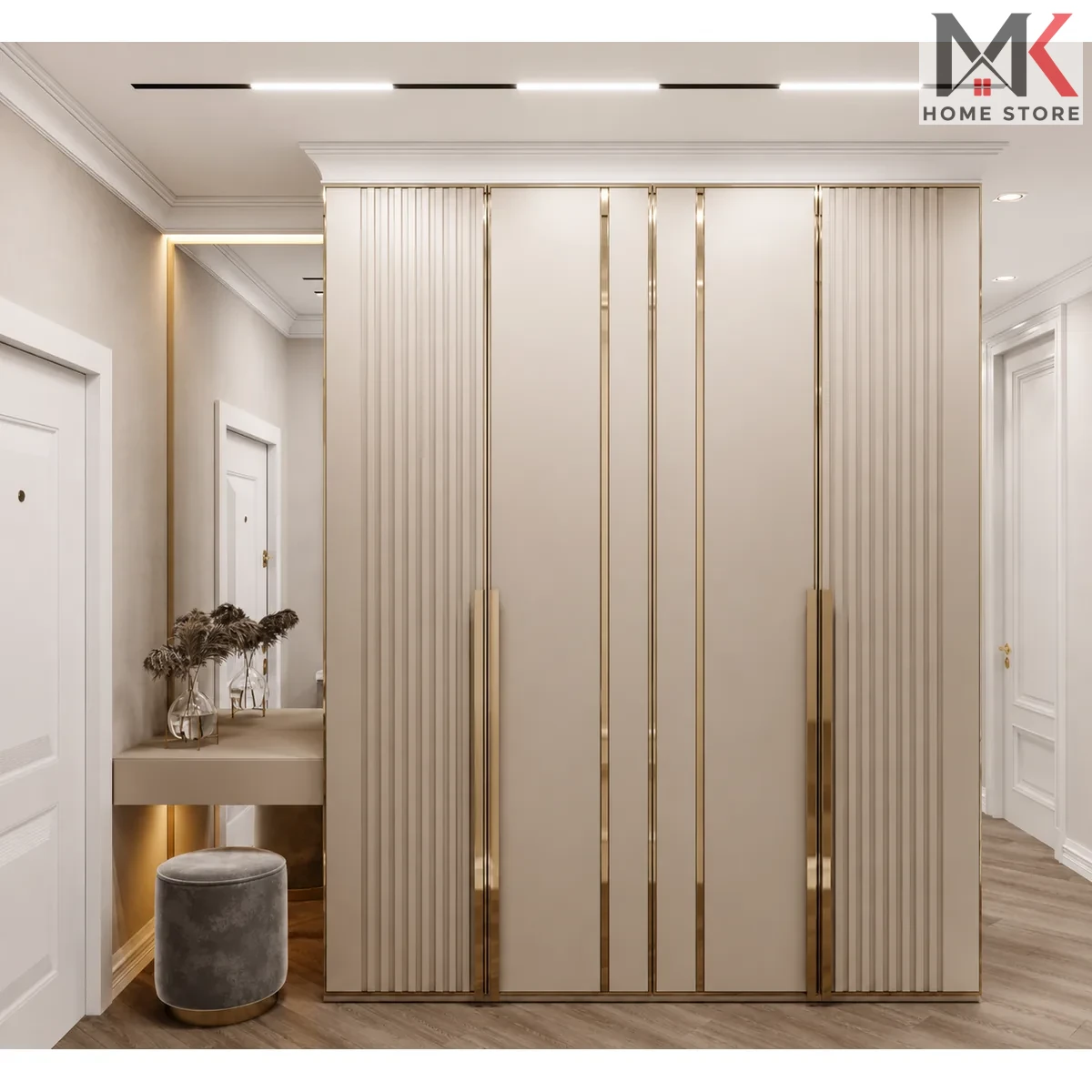 4-Door Wardrobe – Modern Fluted Panel Design