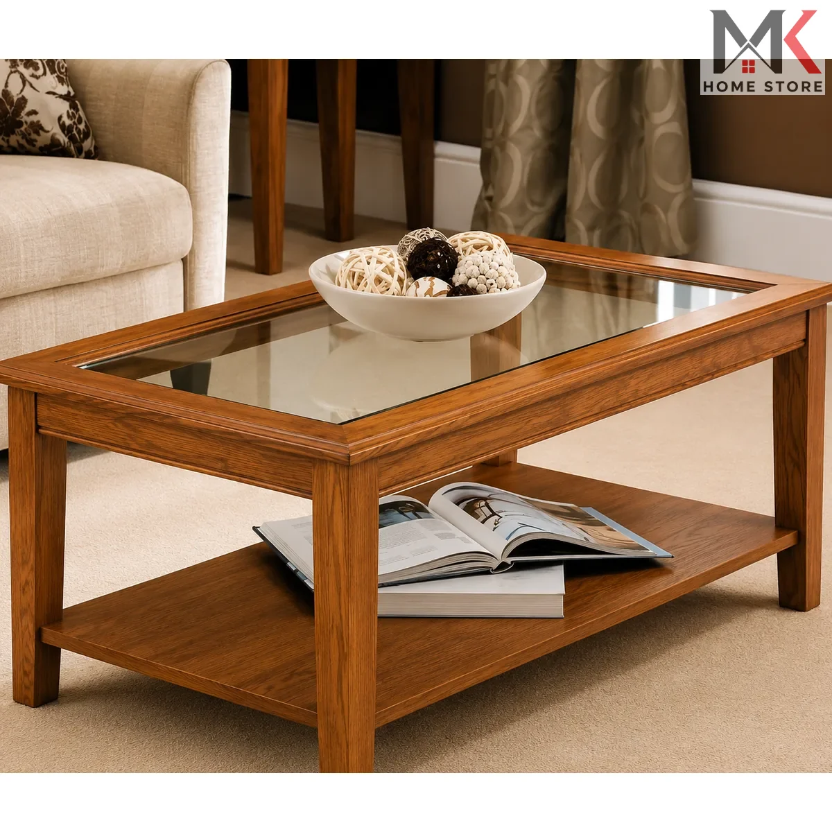 The Classic Oak Glass-Top Coffee Table
