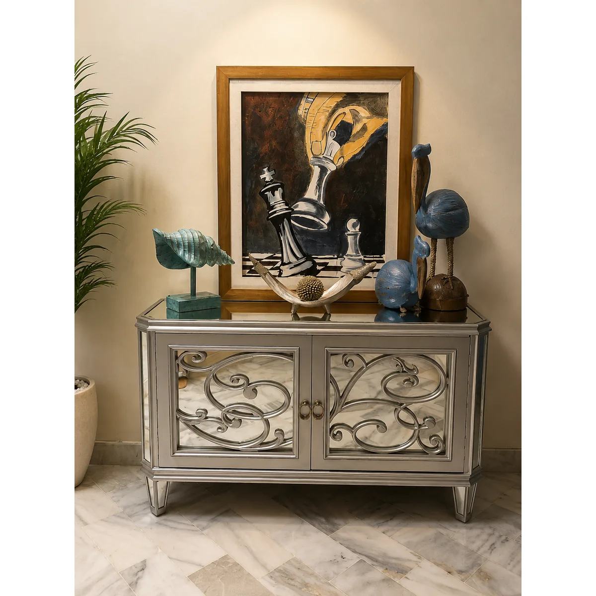 Modern Mirror Console Cabinet