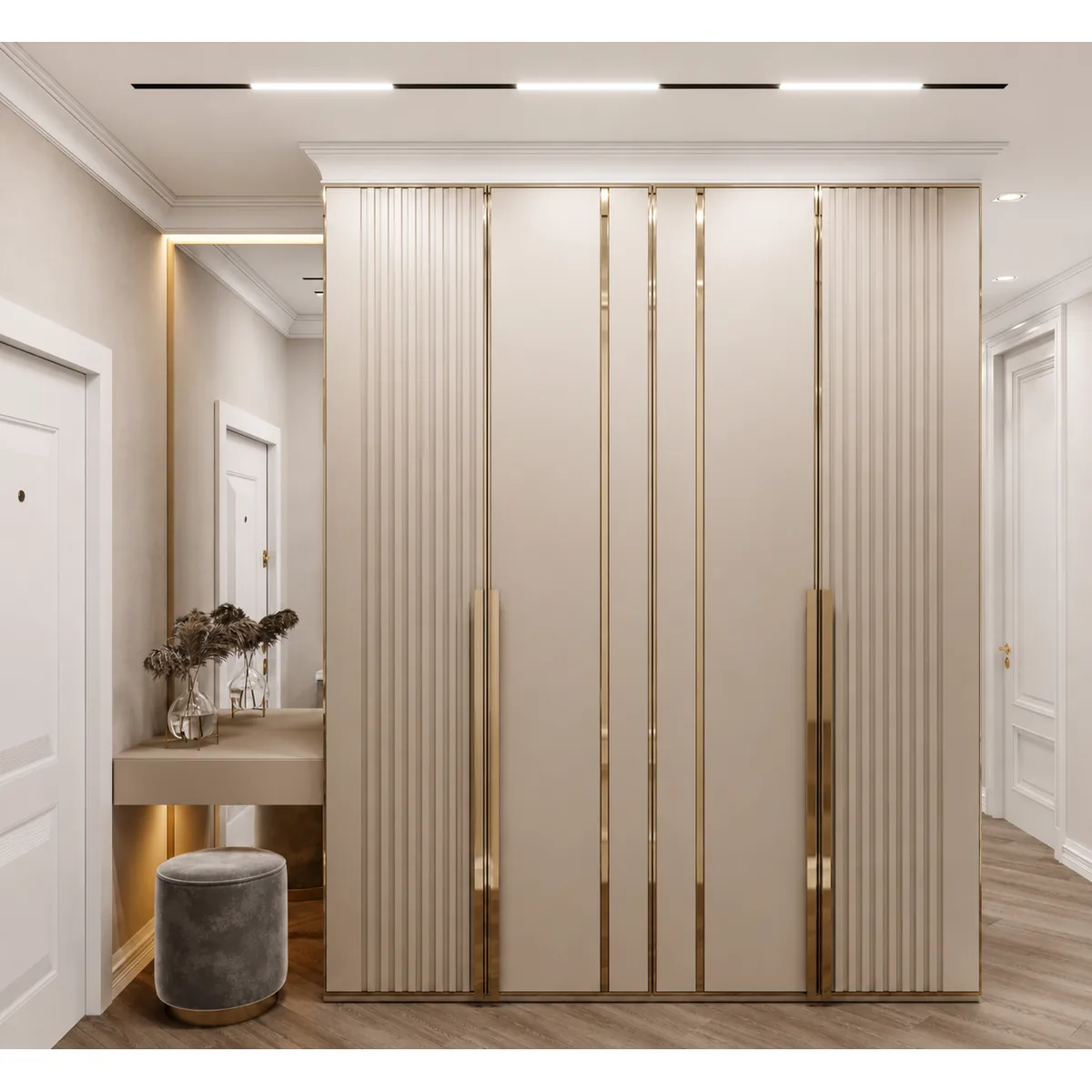 4-Door Wardrobe – Modern Fluted Panel Design