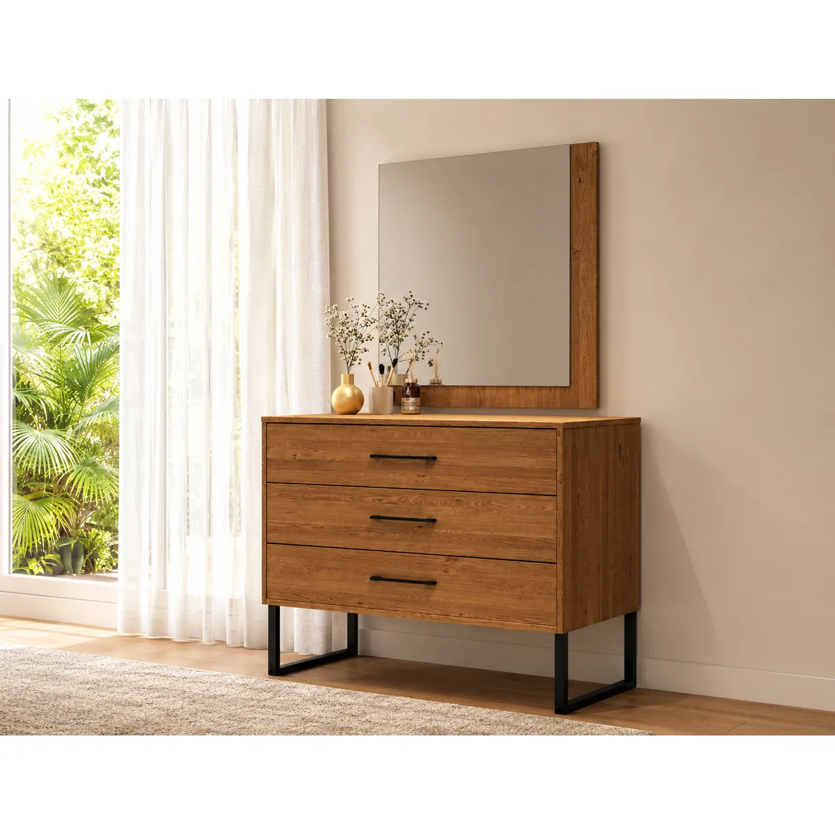 The Industrial 3-Drawer Console & Mirror Suite