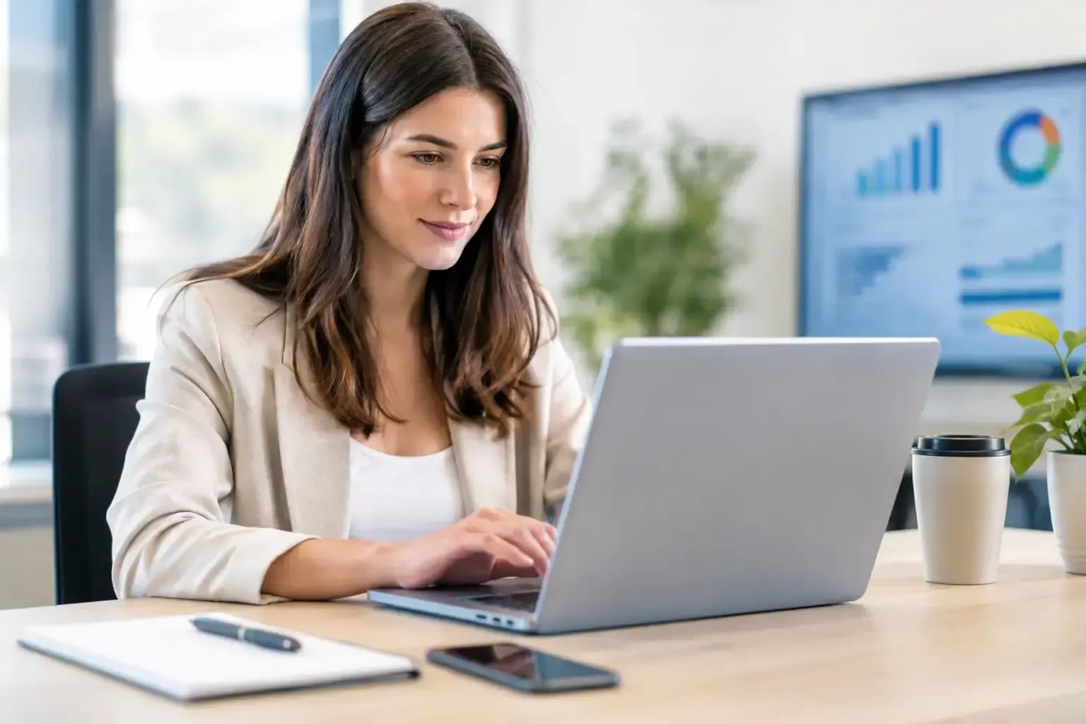 Woman working at a laptop