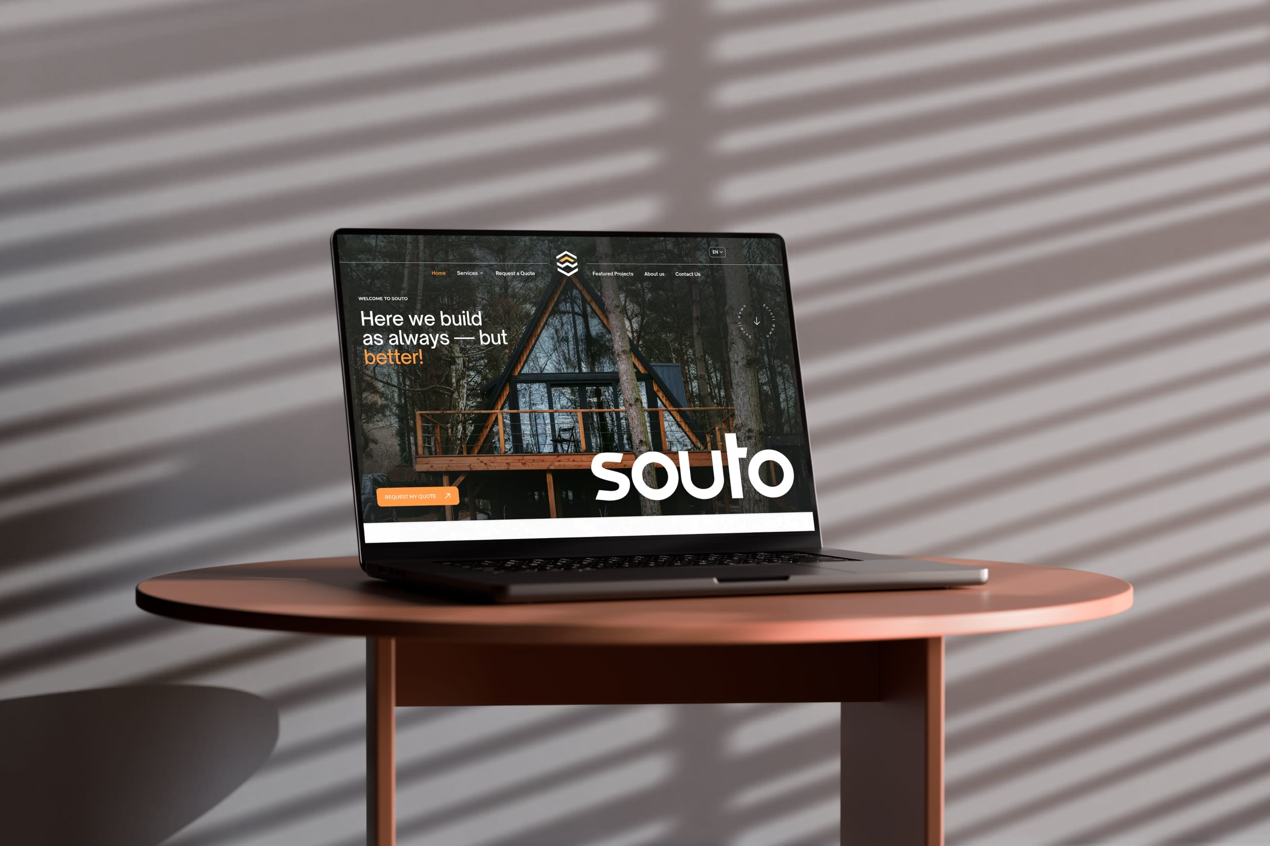 Souto Construccions project preview on laptop screen