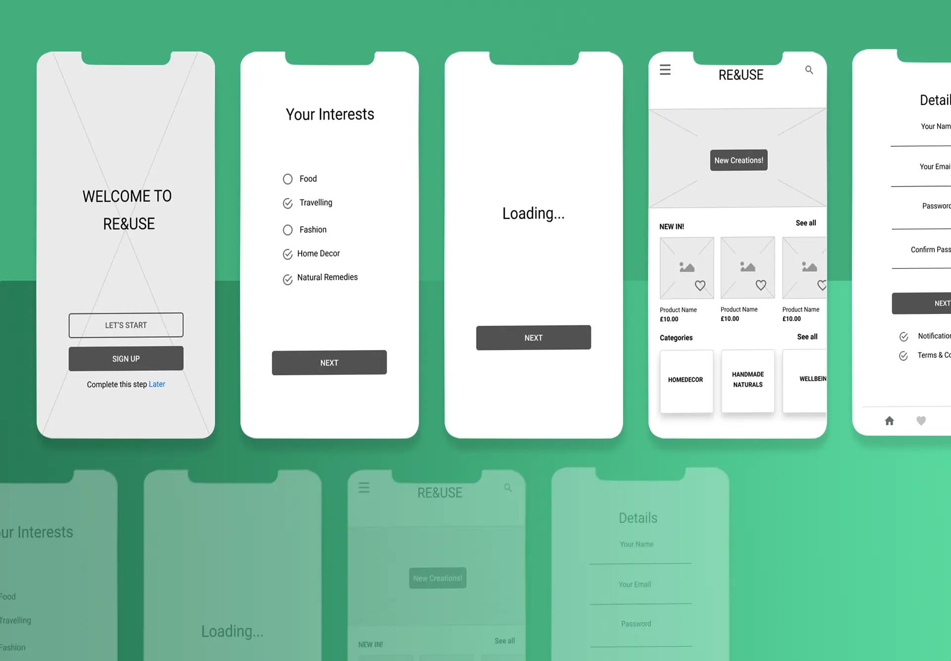 Mockups del proyecto de la app Re&Use