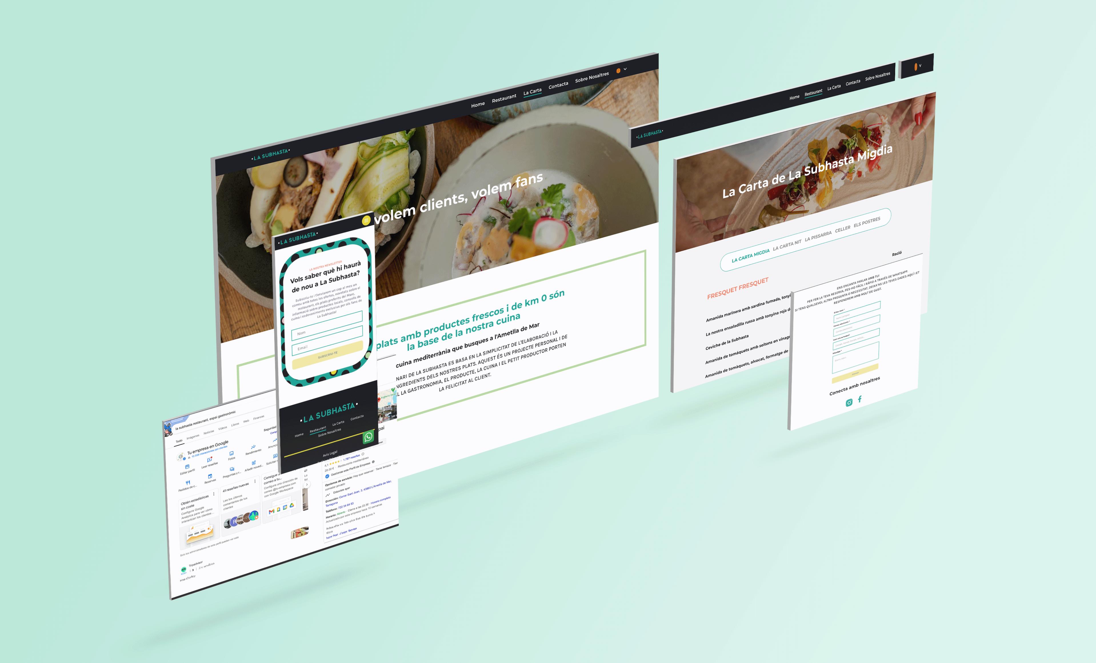 Previsualizaciones del proyecto La Subhasta Espai Gastronòmic en pantallas móviles y de escritorio