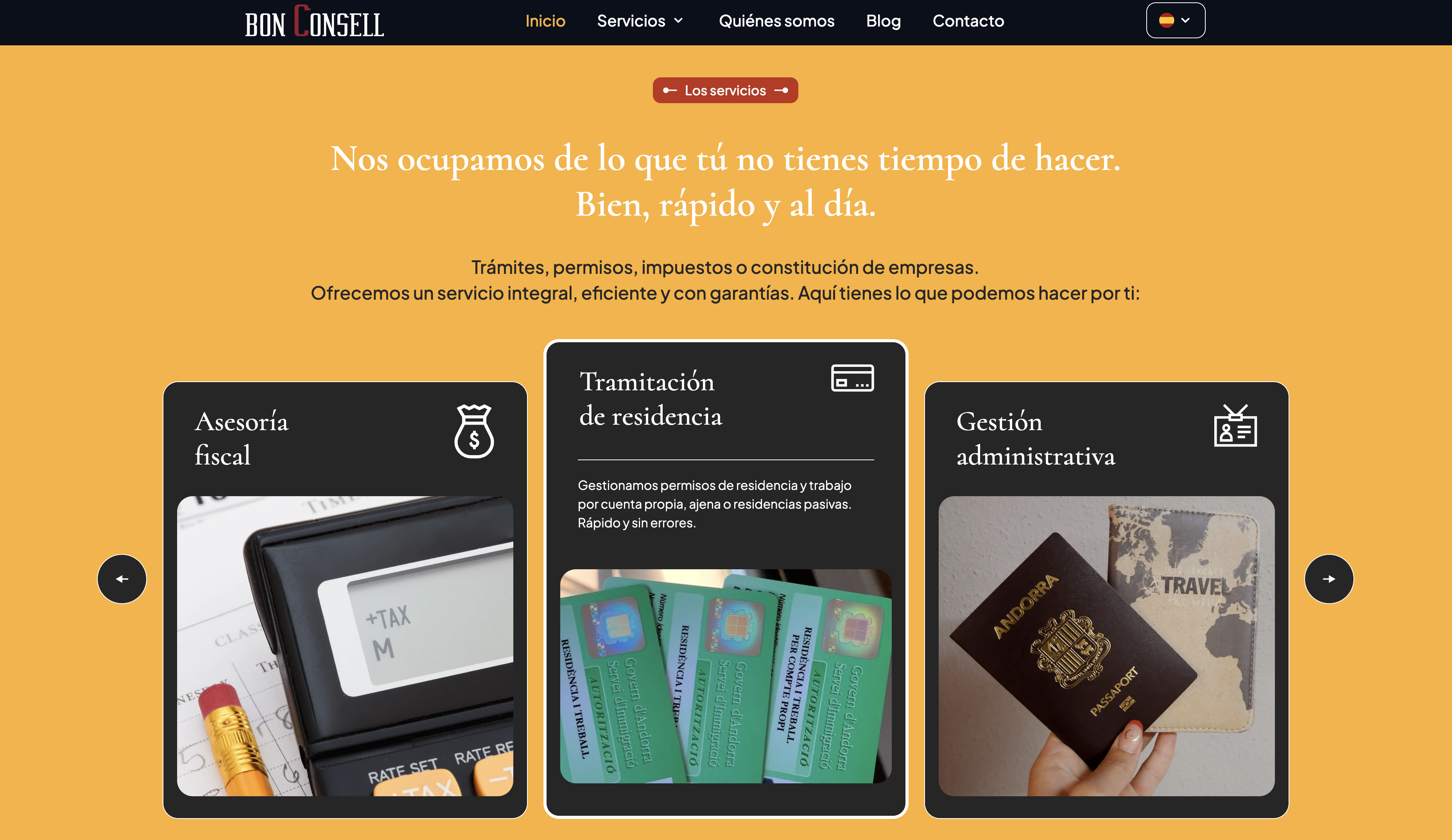 Carrusel de serveis al lloc web de Gestoria Bon Consell