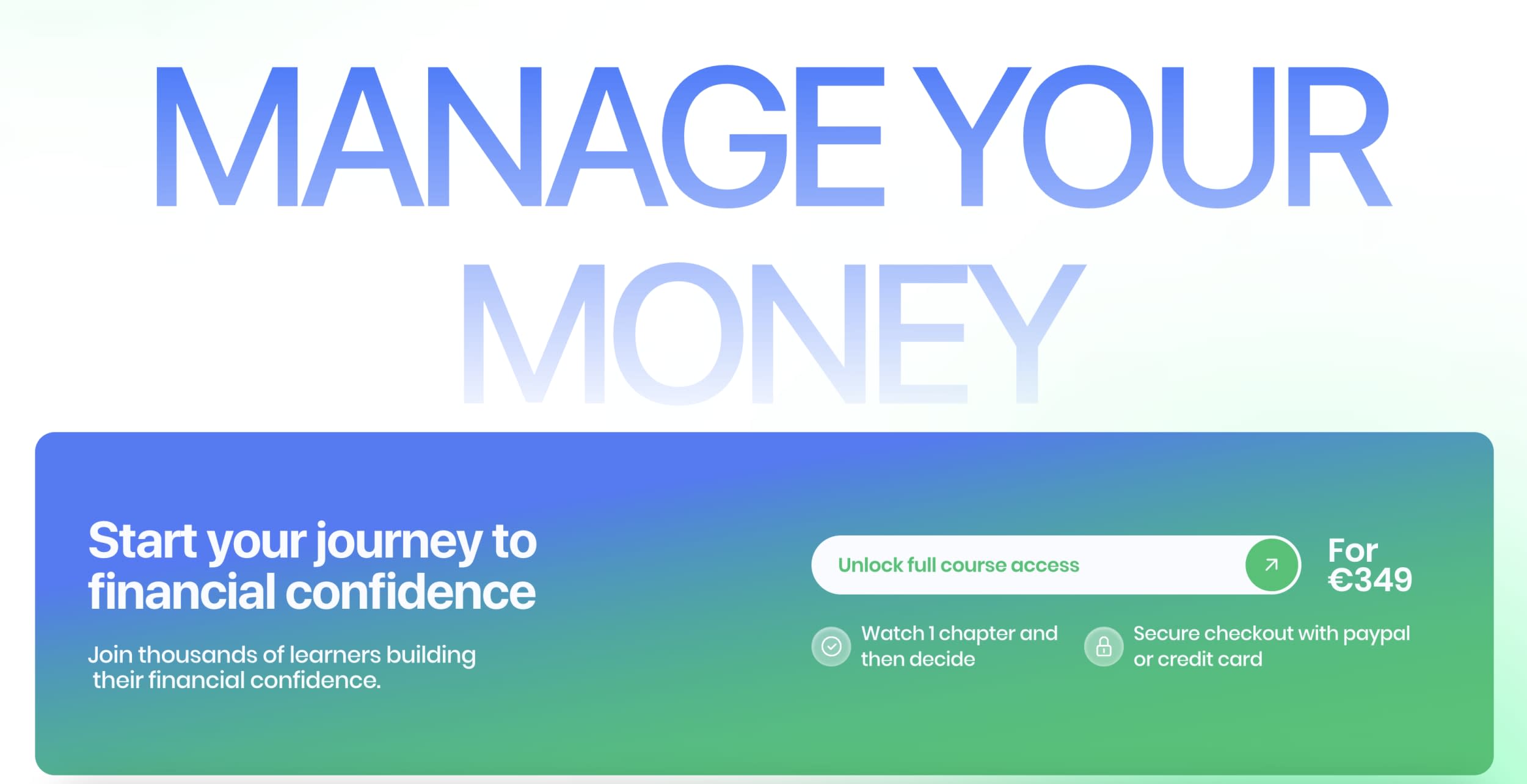 Sección de llamada a la acción de Manage Your Money Academy