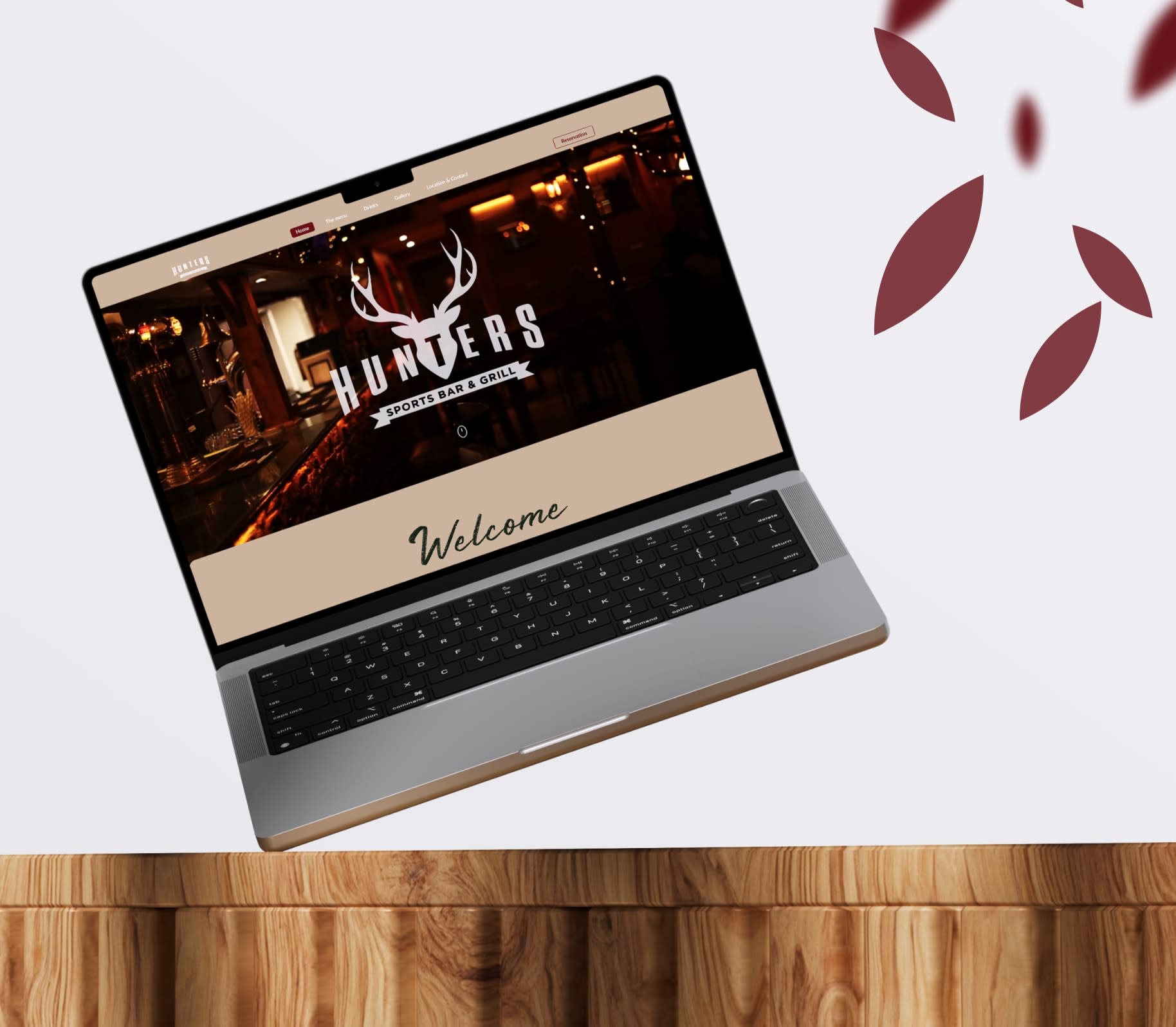 Hunters Sports Bar & Grill project preview on laptop screen