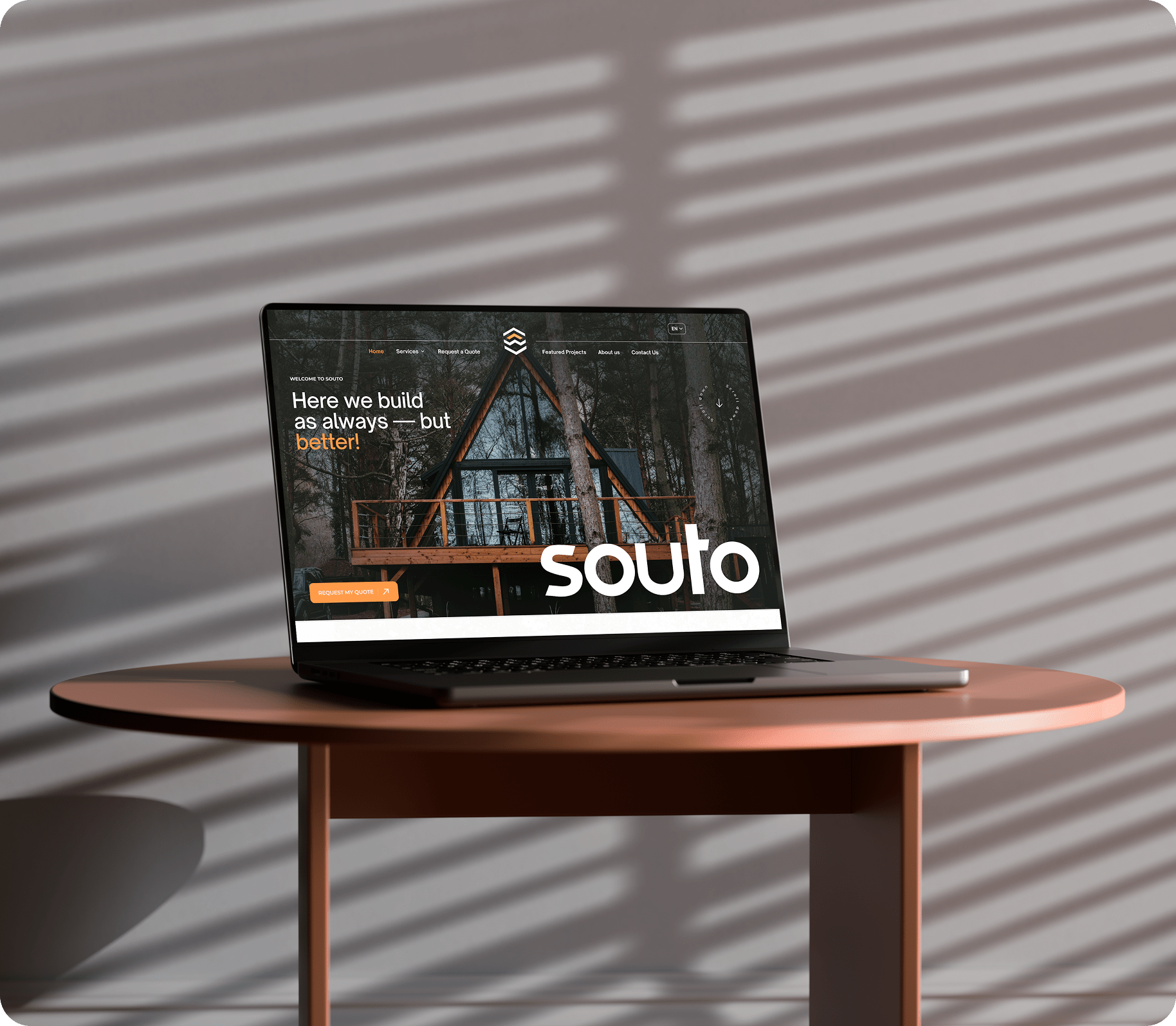 Souto Construccions project preview on laptop screen
