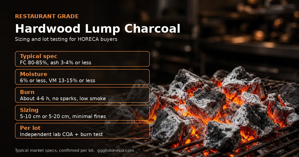 Restaurant Grade Hardwood Charcoal: Sizing and Lot Testing