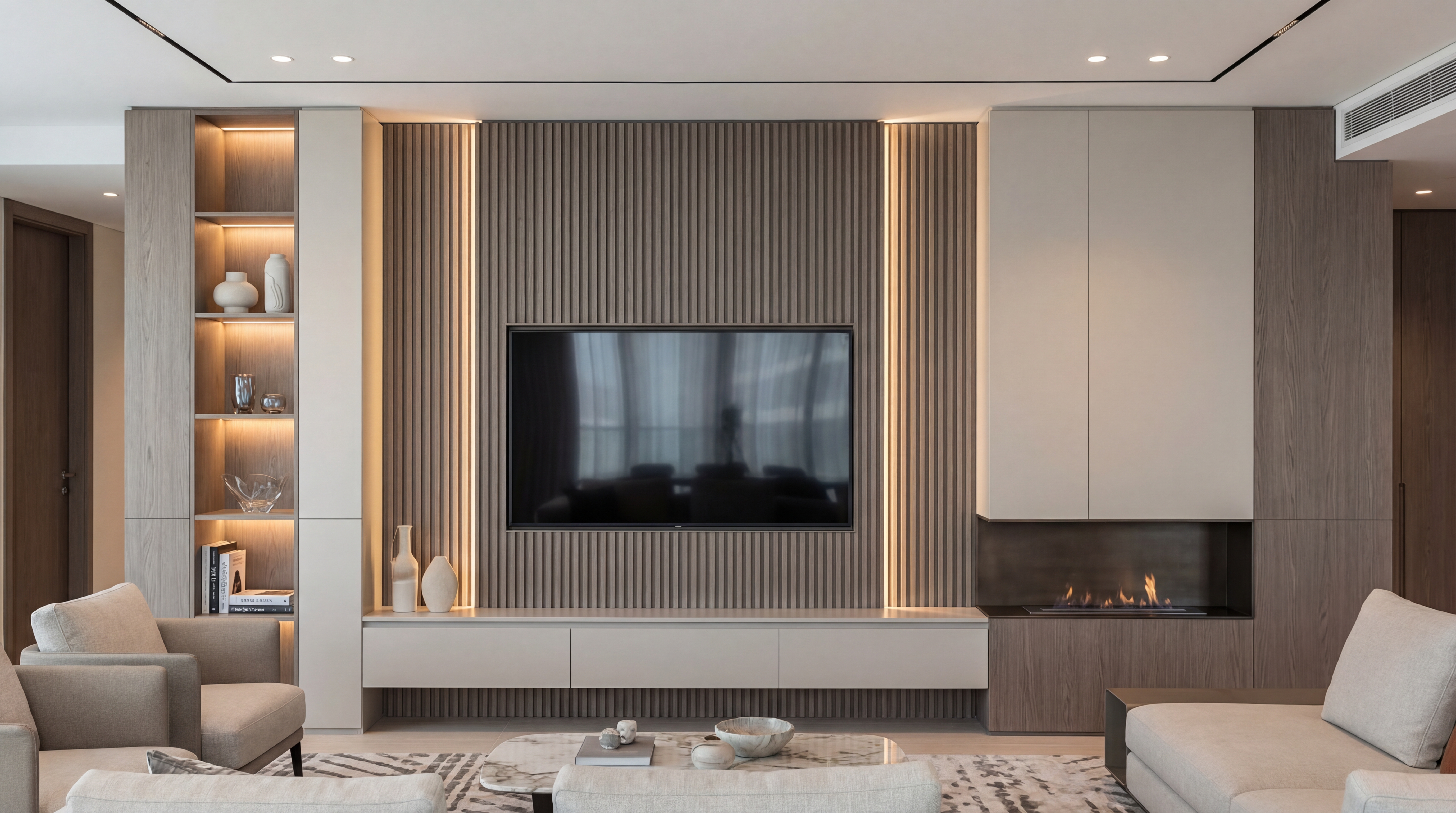 Completed media wall — final finish