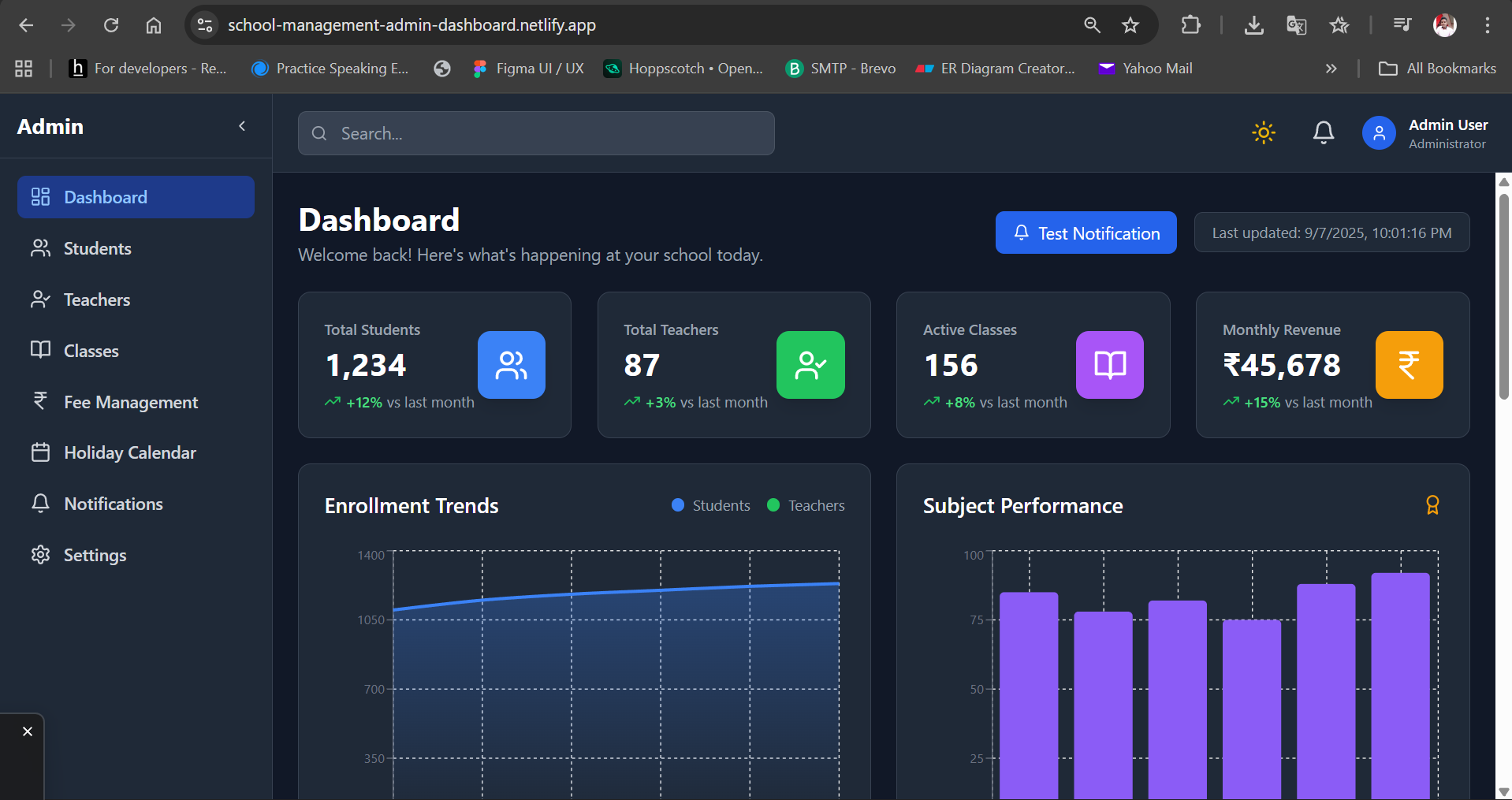 School Management admin Dashboard