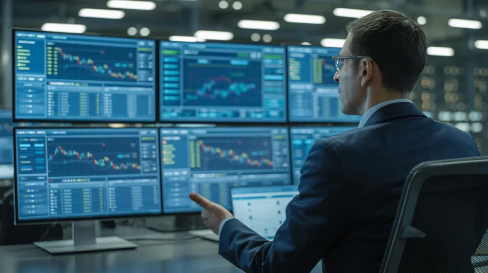 Professional reviewing real-time dashboards in modern operations center