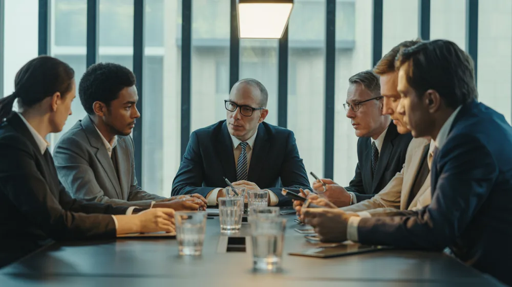 Executive team collaborating during crisis planning session