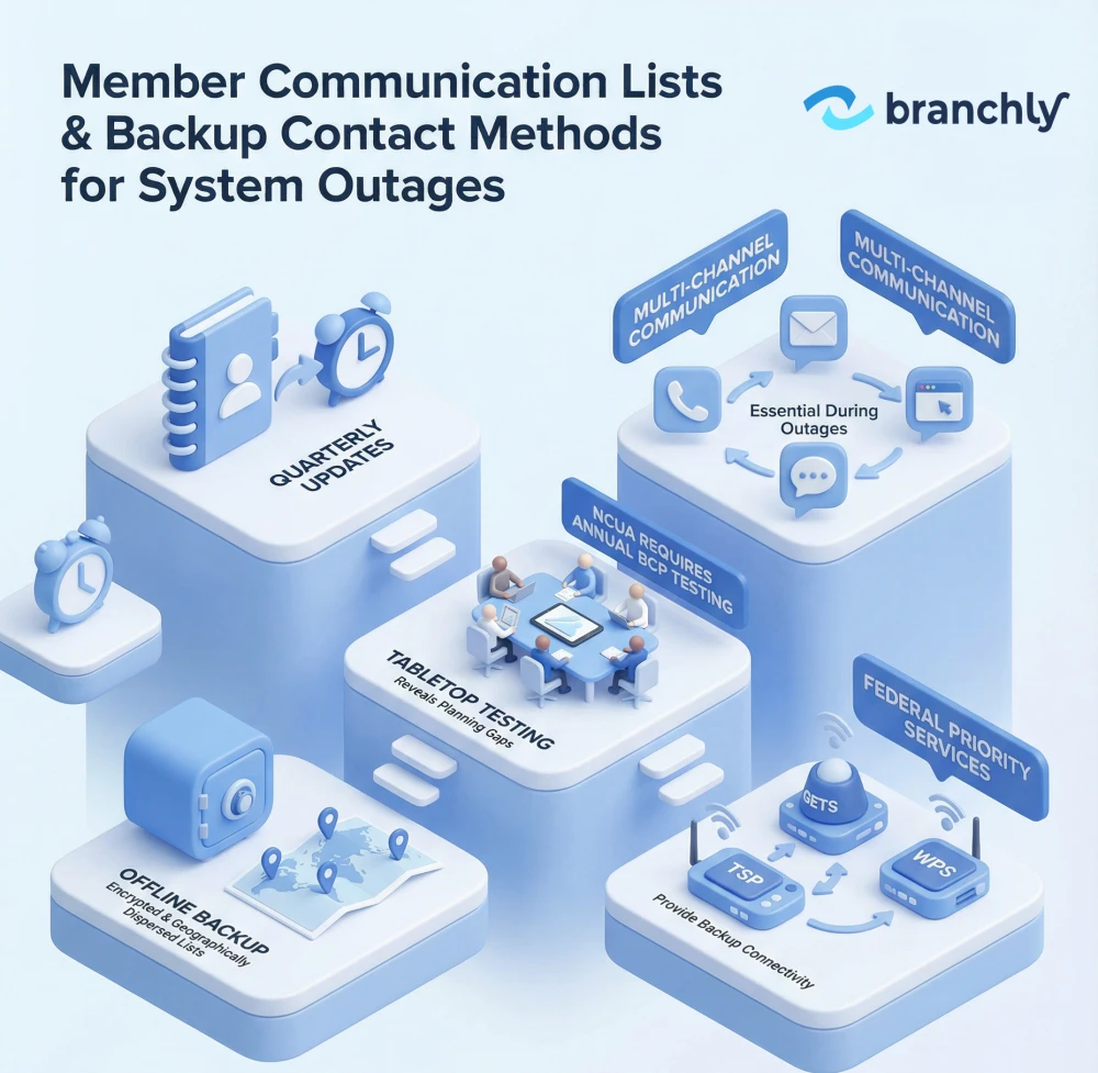 Infographic showing member communication best practices and backup contact methods during system outages