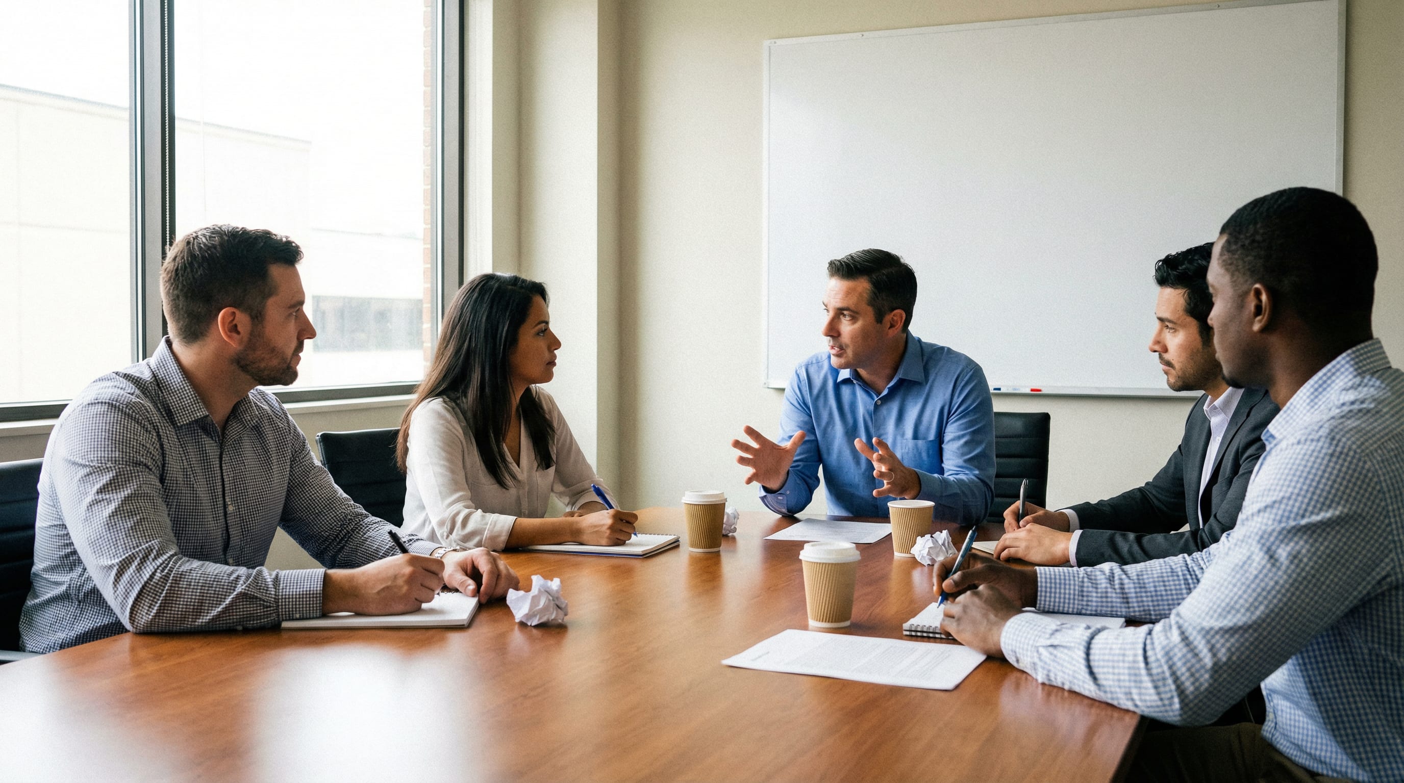 Crisis leadership simulation in progress showing candidate coordinating response with cross-functional team