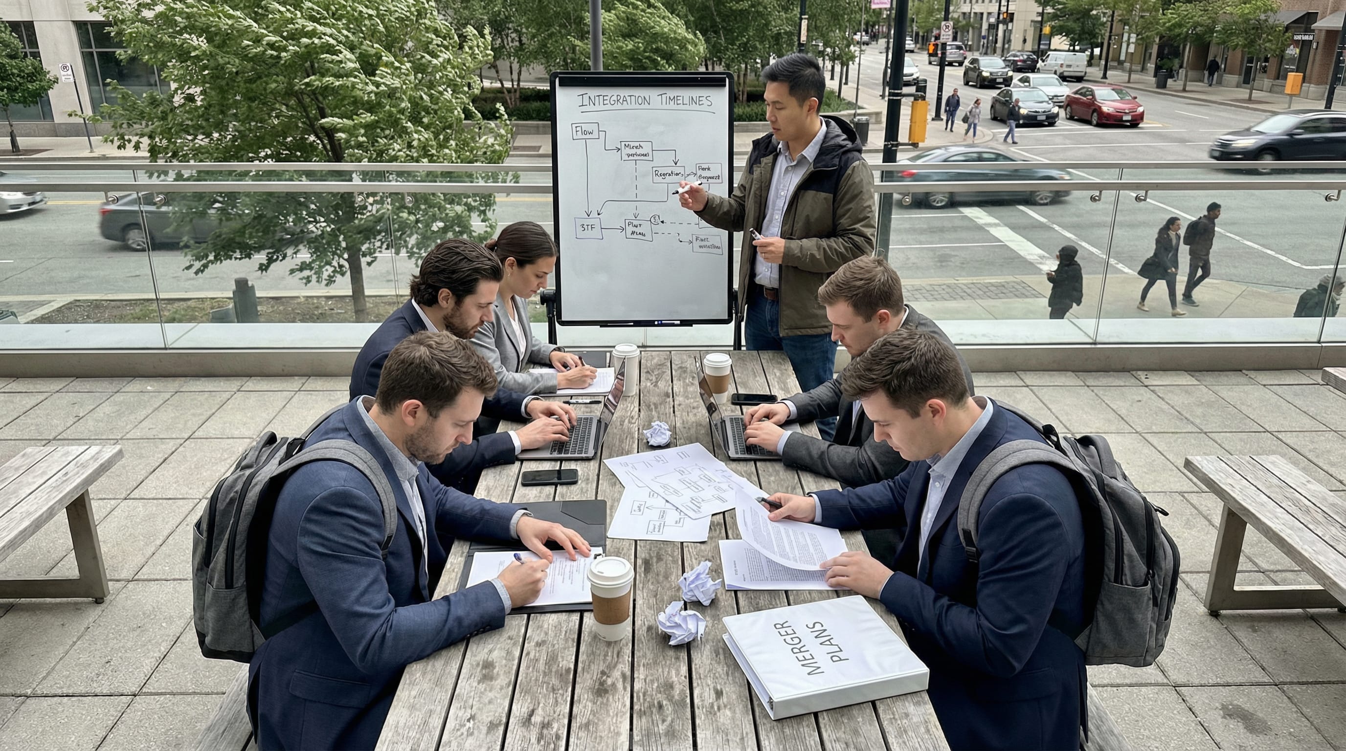 Visual framework showing integration phases, risk checkpoints, and continuity testing milestones for credit union mergers