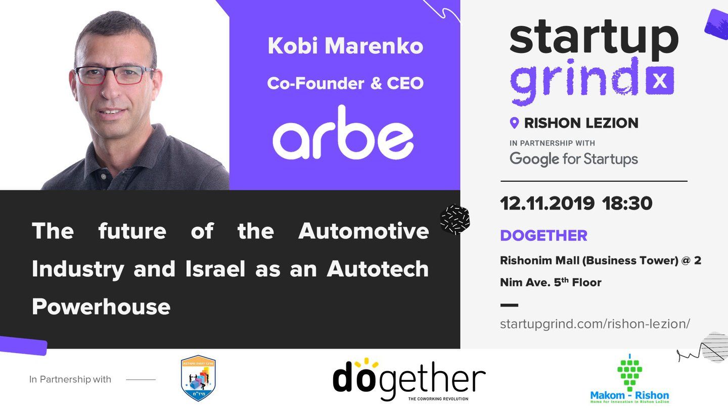 Kobi Marenko of Arbe Robotics ~ 6:30 PM, DOGETHER, Rishonim Mall