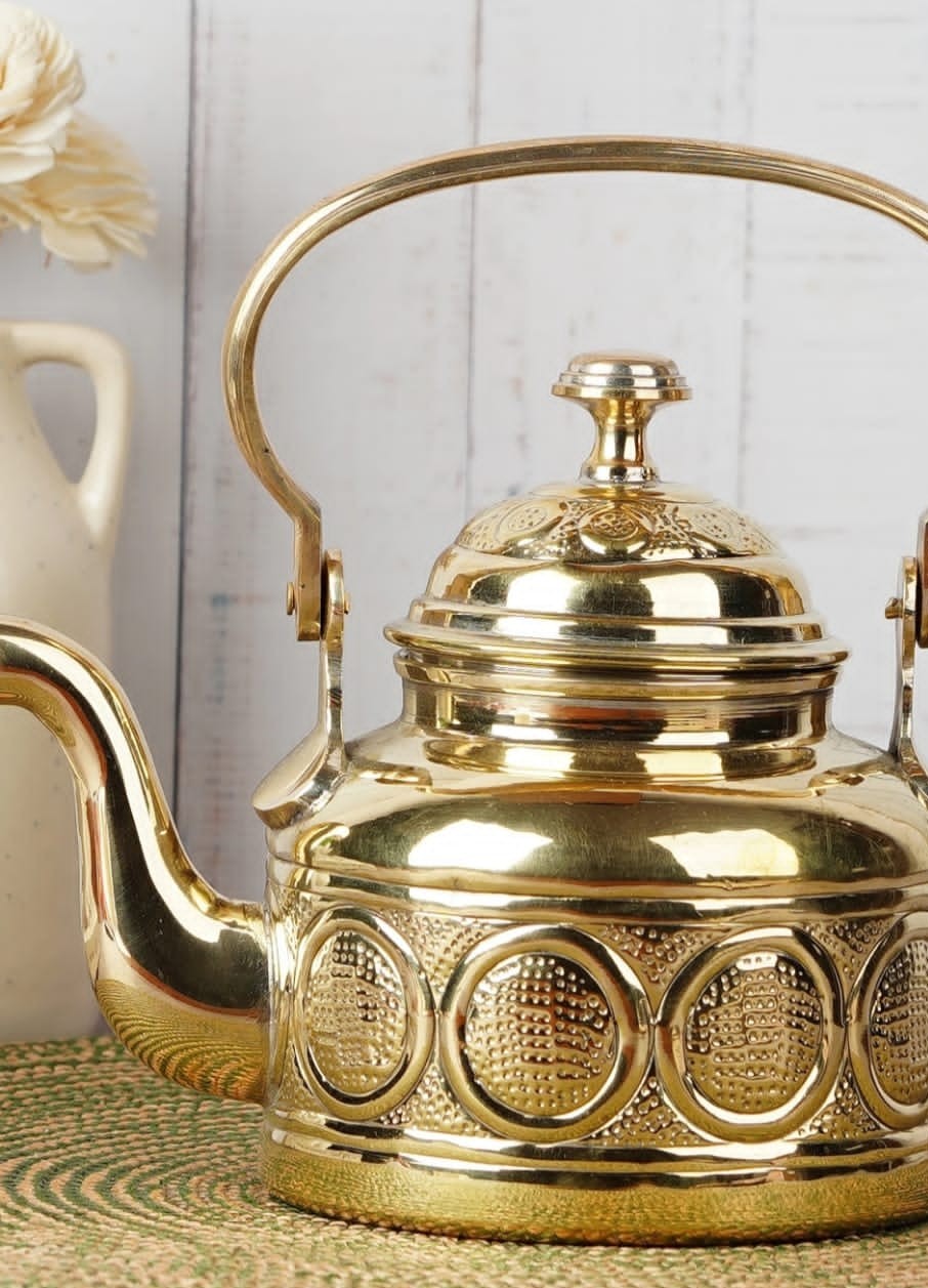 00% Pure Brass Vintage Style Beautifully Hammered Tea Kettle