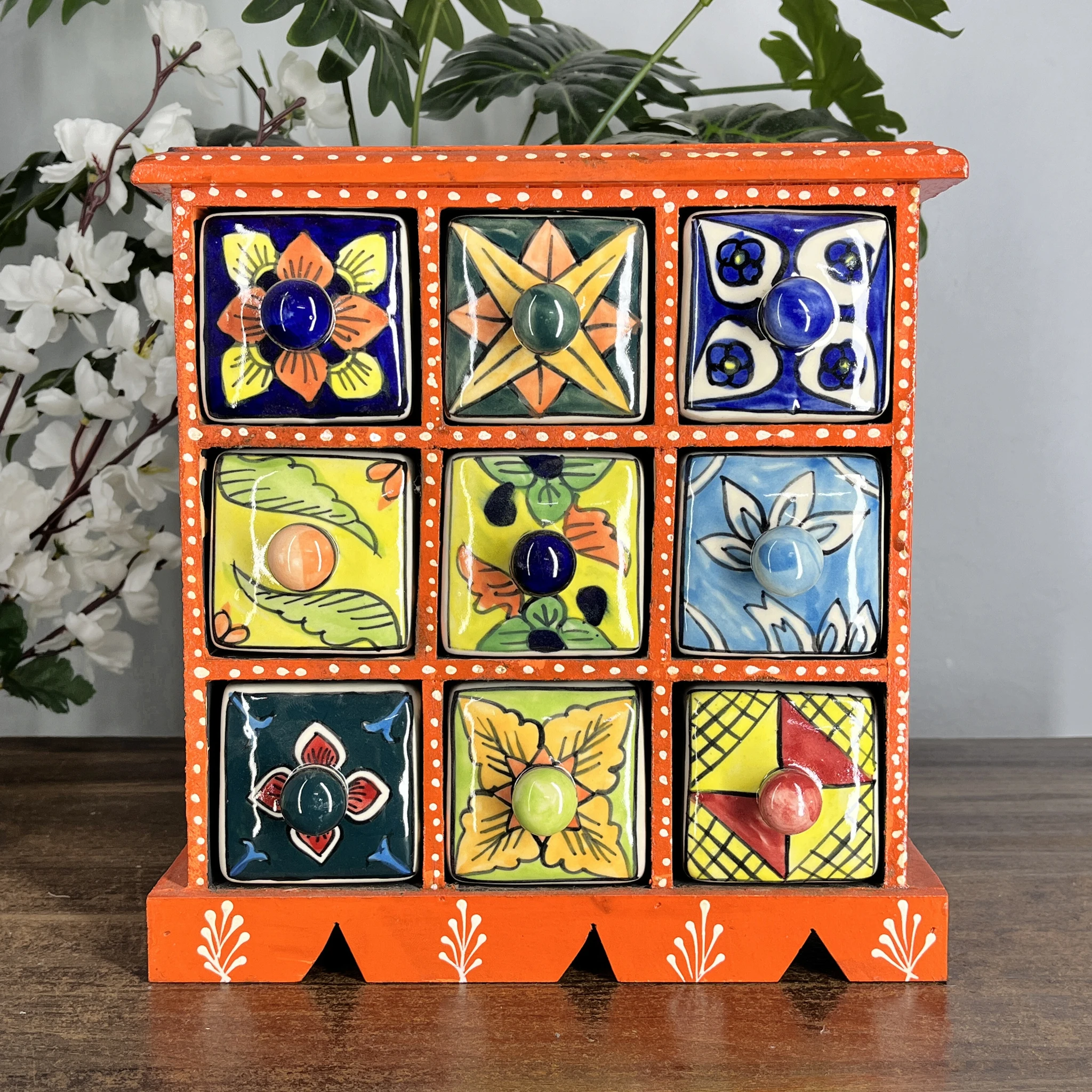 Mini Wooden Chest Cabinet with Ceramic Drawers