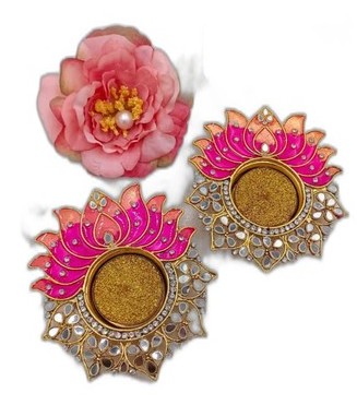 Pink Lotus Bud Circular Tealight Holders Set