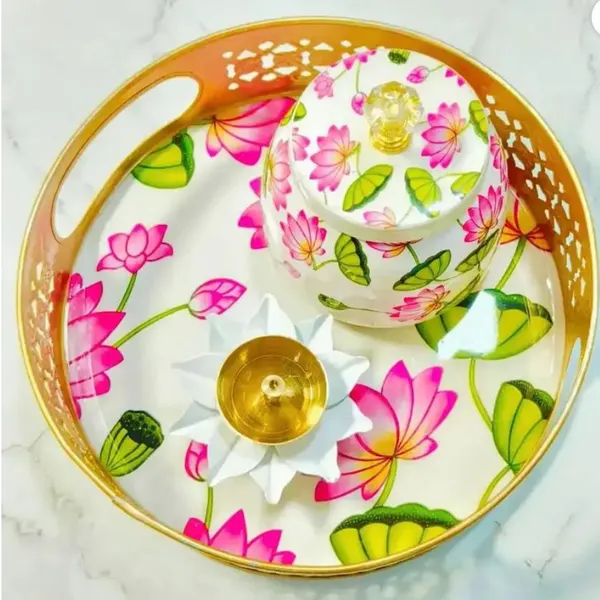 Meenakari Tray and Jar Set: Handcrafted Metal Decor