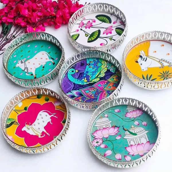Meenakari Tray and Jar Set: Handcrafted Metal Decor