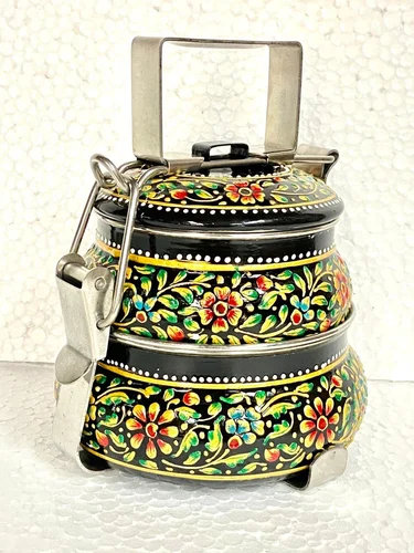 1000 ML Floral Print Stainless Steel Tiffin in Two Tier