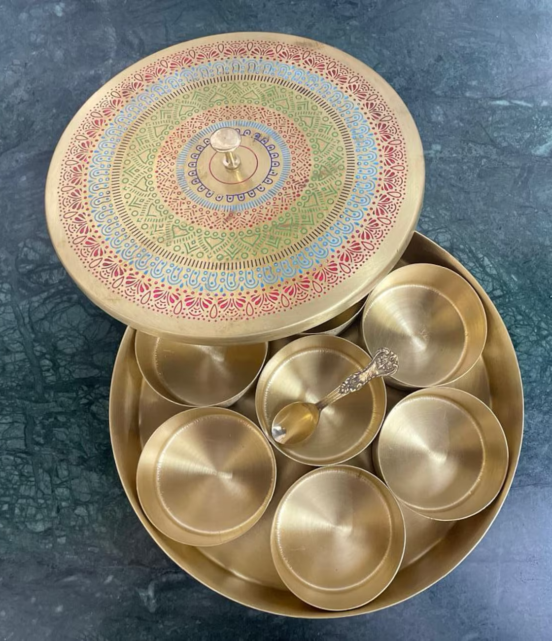 100% Pure Brass Handmade Spice Box Indian Style with Free spoon, Masala Dabba, Wedding gift, Kitchen Spice organizer 