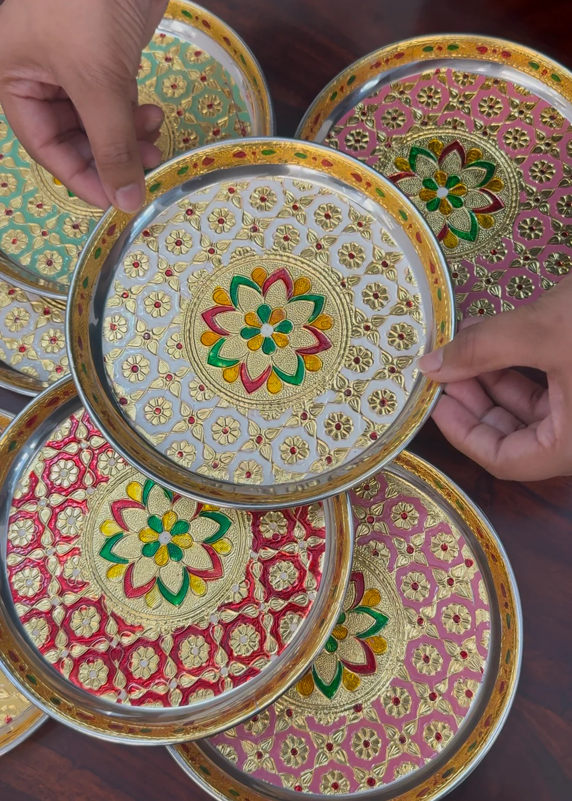Stainless Steel  Meenakari Decorative Plate or Thali 7 inches