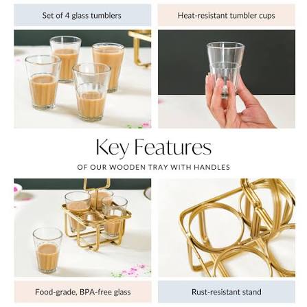 Cutting Chai Glass Set of 4 with Golden Metal Stand