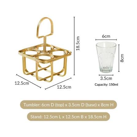 Cutting Chai Glass Set of 4 with Golden Metal Stand