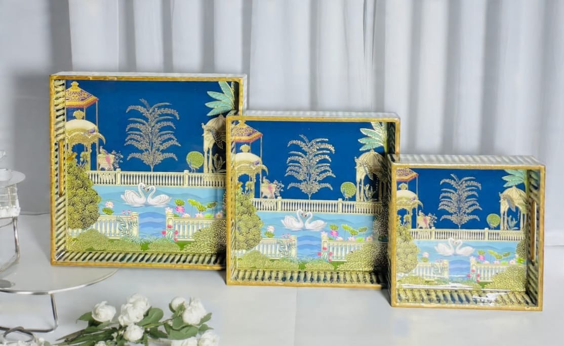 Handcrafted Wooden Serving Tray Set