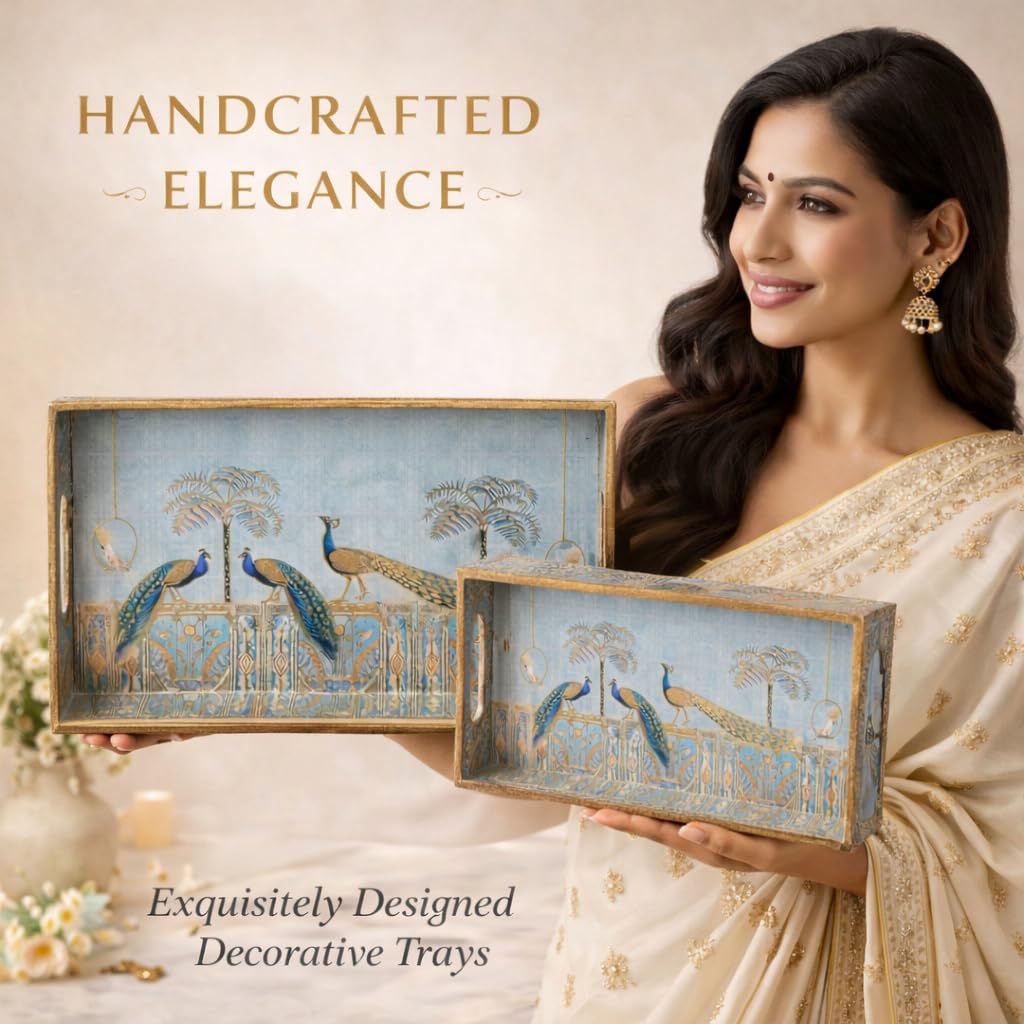 Handcrafted Wooden Serving Tray Set