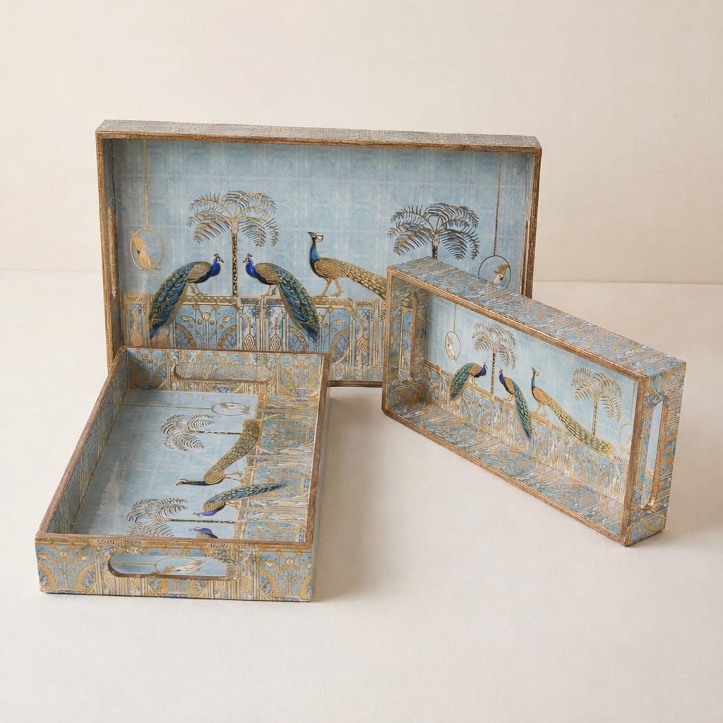 Handcrafted Wooden Serving Tray Set